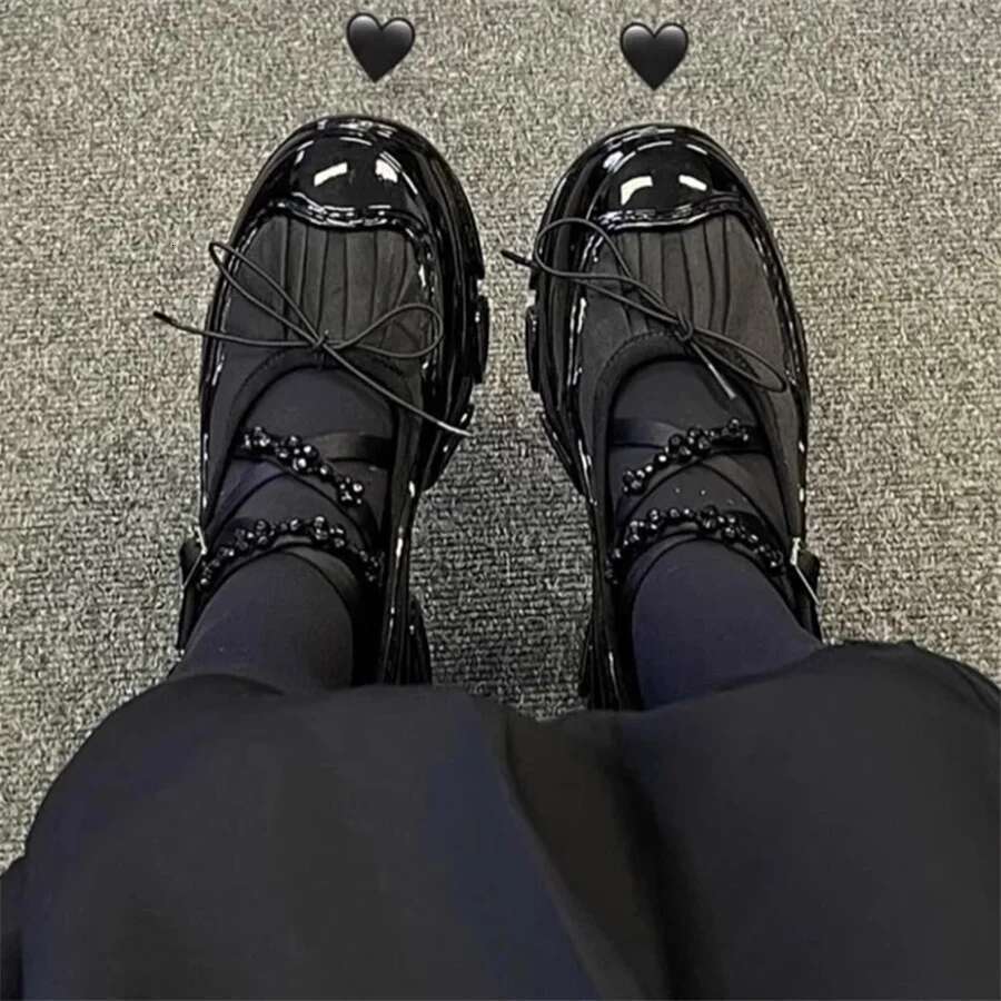 High Quality Women Casual Flats Retro Thick Sole Platform Sports Ladies Round Toe Mary Jane Ballet Shoes Black Loafers