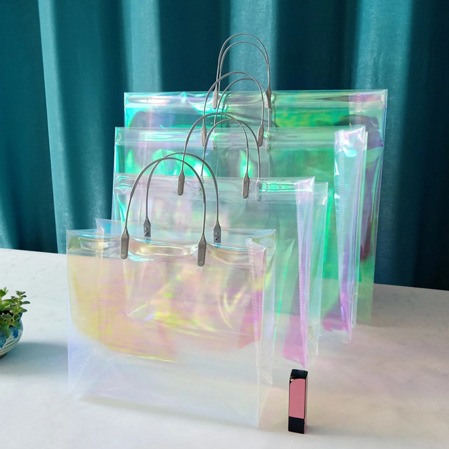 1PC Fashion Women Clear Tote PVC Laser Waterproof Transparent Handbags Shopper Shoulder Bag Beach Portable Pouch 250305