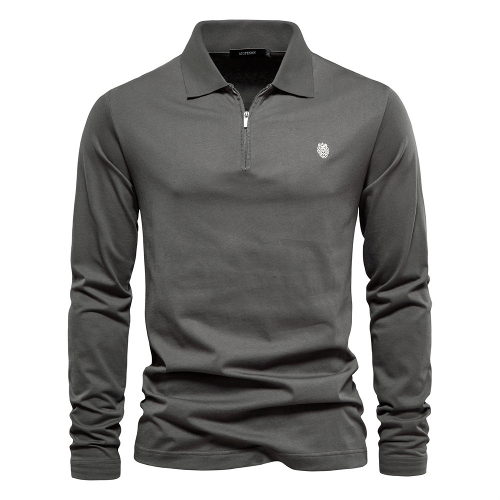 2025 Autumn/Winter New Long Sleeve POLO Shirt Embroidered Men's Casual Solid Color Top Zipper Lapel Pure Cotton tracksuit