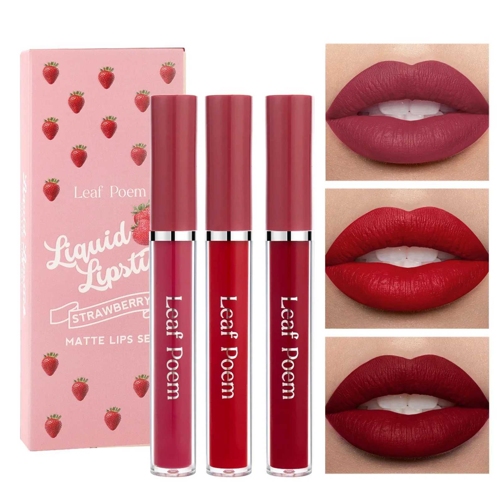 Waterproof and durable velvet matte lip color set strawberry moisturizing lipstick set beauty cosmetics rose lip color W250312