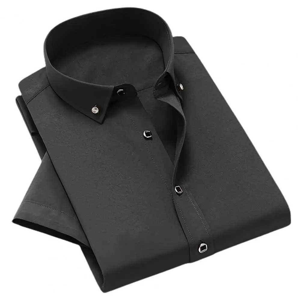 White mens business shirt solid color breathable mens short sleeved formal top W250312