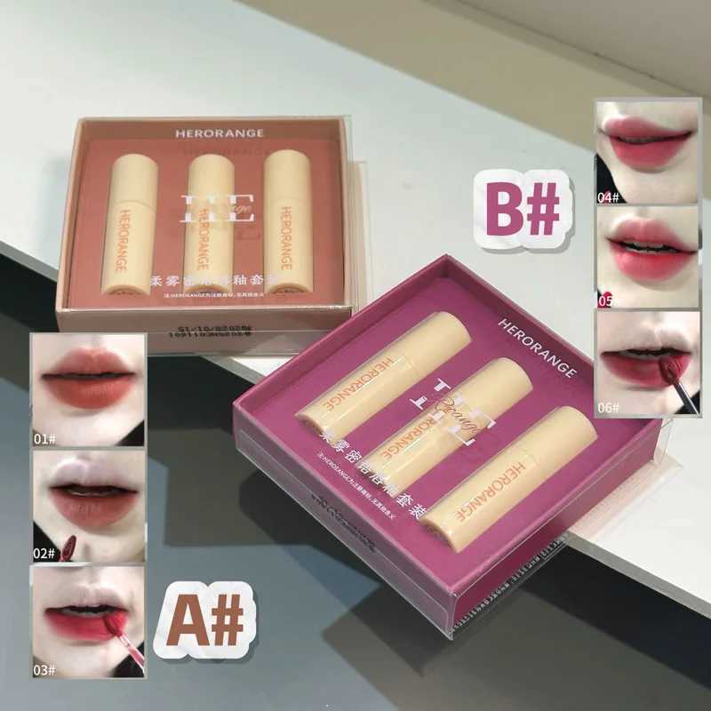 Hero 3Pcs/box soft matte lipstick set velvet lipstick waterproof smooth easy to stain lipstick set non stick cup lipstick W250312