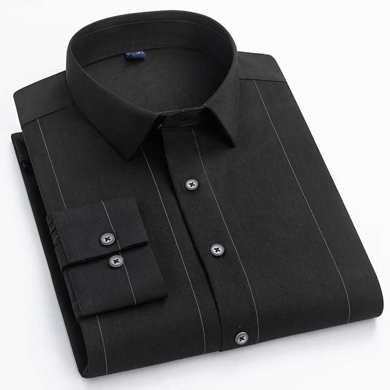 New in shirt Bamboo Fiber full shirts for men elastic Anti-wrinkle tops striped slim fit formal plain shirt soft office clothes W250312