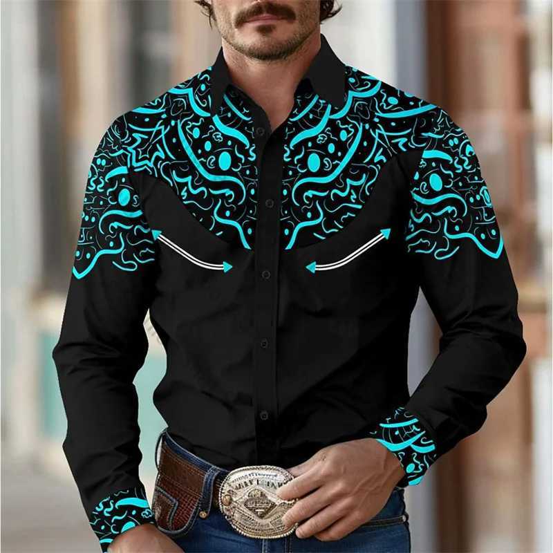 Geometric Retro Western Mens Shirt Outdoor Street Leisure Day Spring/Summer Collar Long Sleeve S-5XL Elastic Fabric Shirt W250312