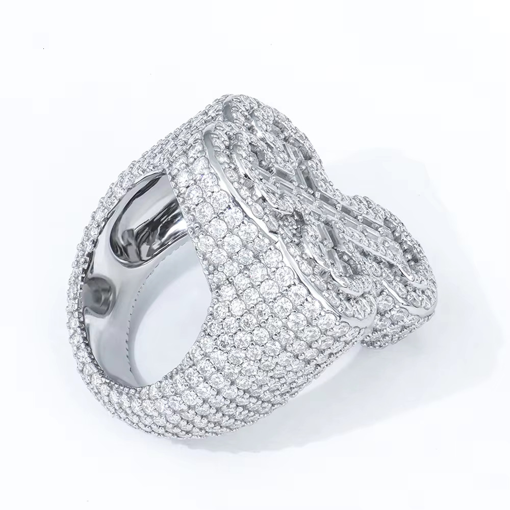 Hiphop 925 Silver Cross Design Iced Out Baguette Cut Moissanite Ring Rhodium Rose Gold Plating Options Fine Jewelry