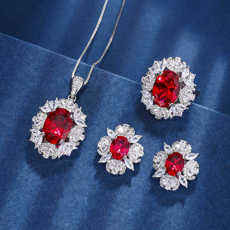 Zhuang Shengsheng Copper Bottom Gold Plated Simulated Red Corundum Set Female Lead Stone 10 * 14-8 * 10 W250312