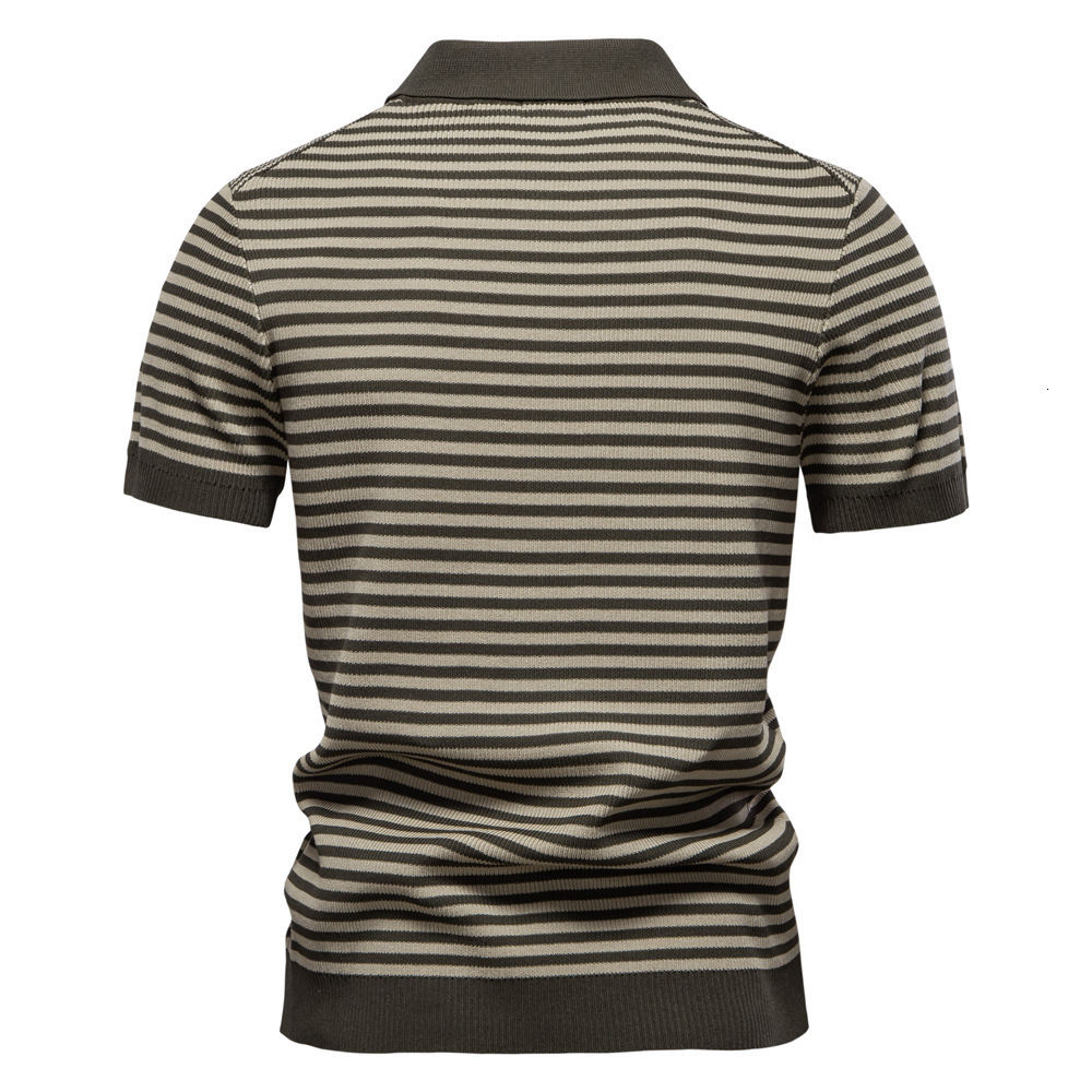 2025 Summer New Men's Short sleeved Knitted with Striped Seagull Neck and Woolen Polo t shirt for Men tracksuit