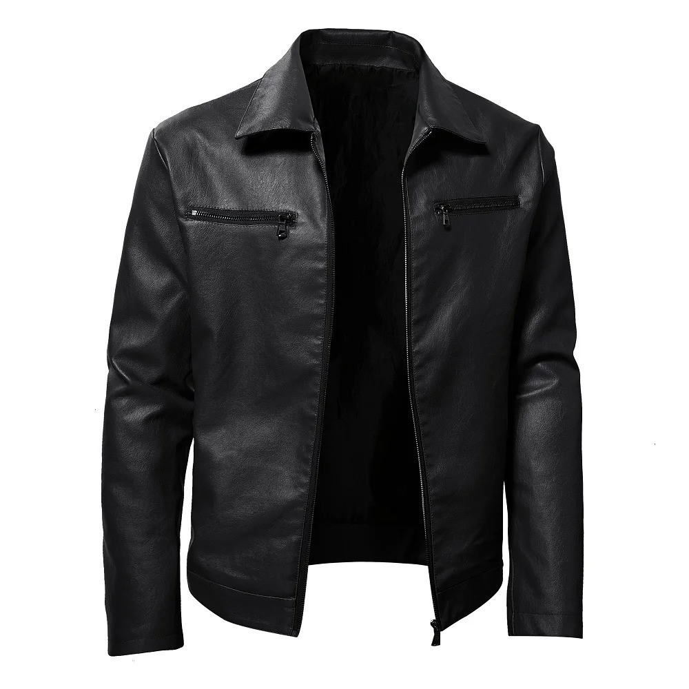 Mens Motorcycle Jacket Spring and Autumn Artificial PU Leather Fashion Casual Bicycle Zipper Decoration Jaqueta 250312