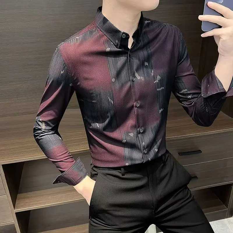 Mens Clothing Spring Autumn Turn-down Collar Printing Long Sleeve Button Up Cardigan Tie Dye Shirt Casual Formal Geometric Tops W250312