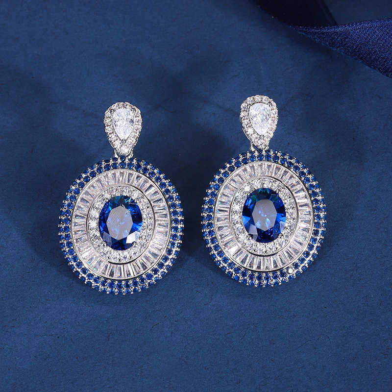 Zhuangsheng Copper Gold Plated Simulated Colorful Treasure Royal Blue Treasure Sparkling Diamond Set for Womens Pendant Set 8 * 10 W250312