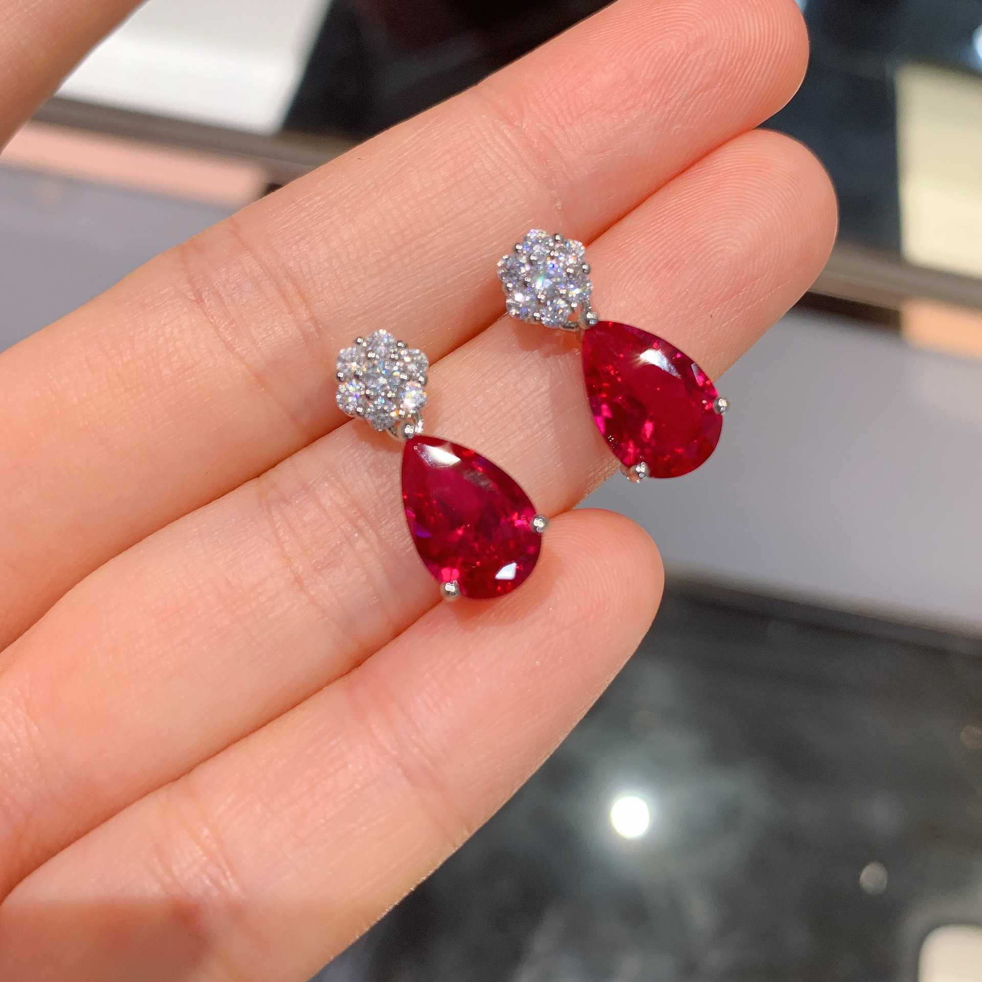 Zhuang Shengsheng Tiktok Online Live Broadcast Simulation Red Corundum Droplet Jewelry Set 8 * 12 W250312