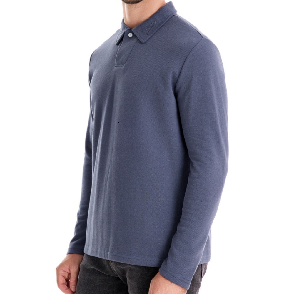 Autumn winter new men's washed long sleeved lapel t shirt solid color top trendy and versatile polo tracksuit