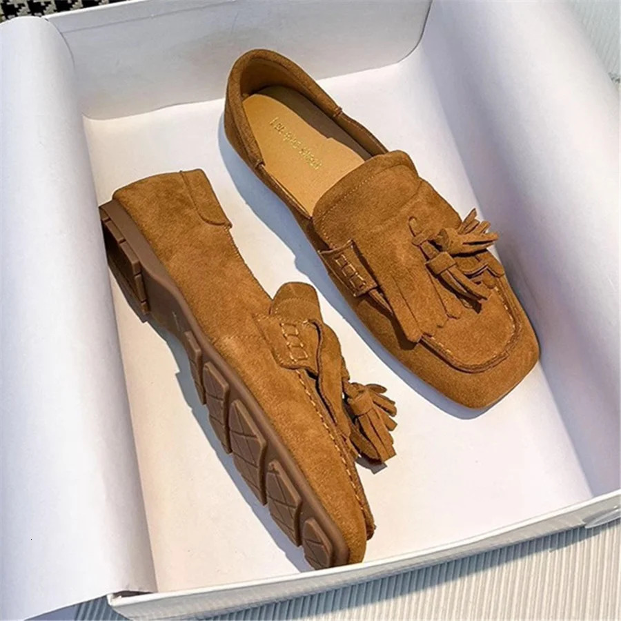 Fringed Women Ballet Flats Square Toe Walking Driving Shoes Ladies Comfortable Vacation Loafers Tassels Flat Espadrilles 250311