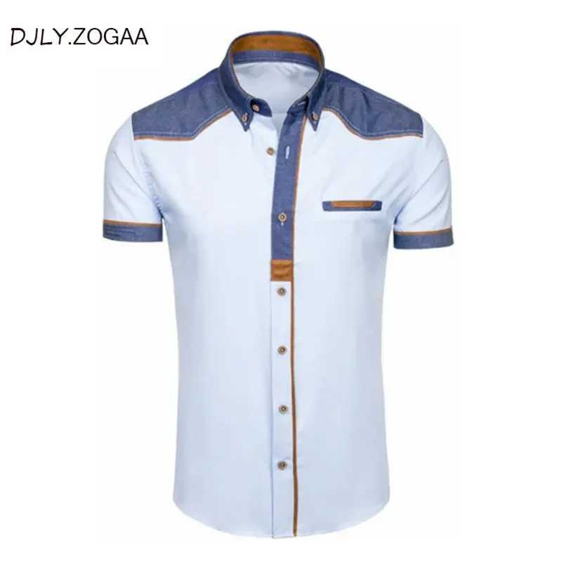 ZOGAA Mens Shirts Fashion Denim Short Sleeve Formal Shirts Mens Casual Summer Clothing Tops Slim Cotton Plus Size Male Shirts W250312