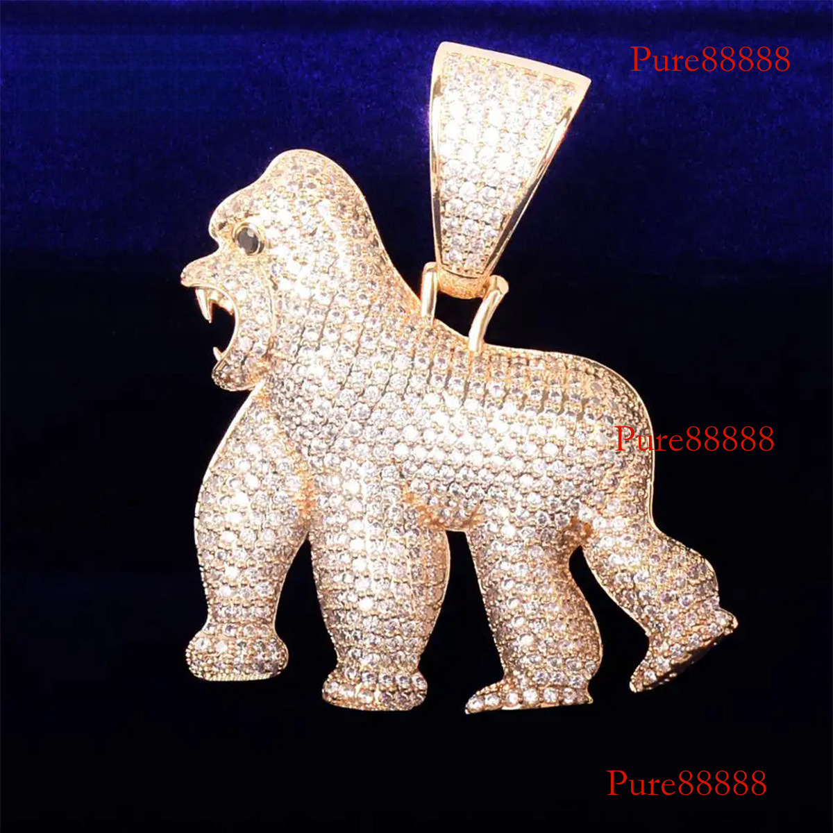 Hip hop animal gorilla pendant necklace, men's copper inlaid zircon hip-hop trendy jewelry
