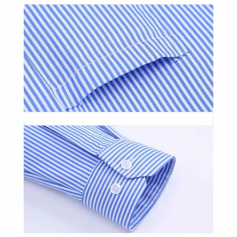 Mens long sleeved dress blue striped shirt business office work formal casual shirt single patch pocket standard fit W250312