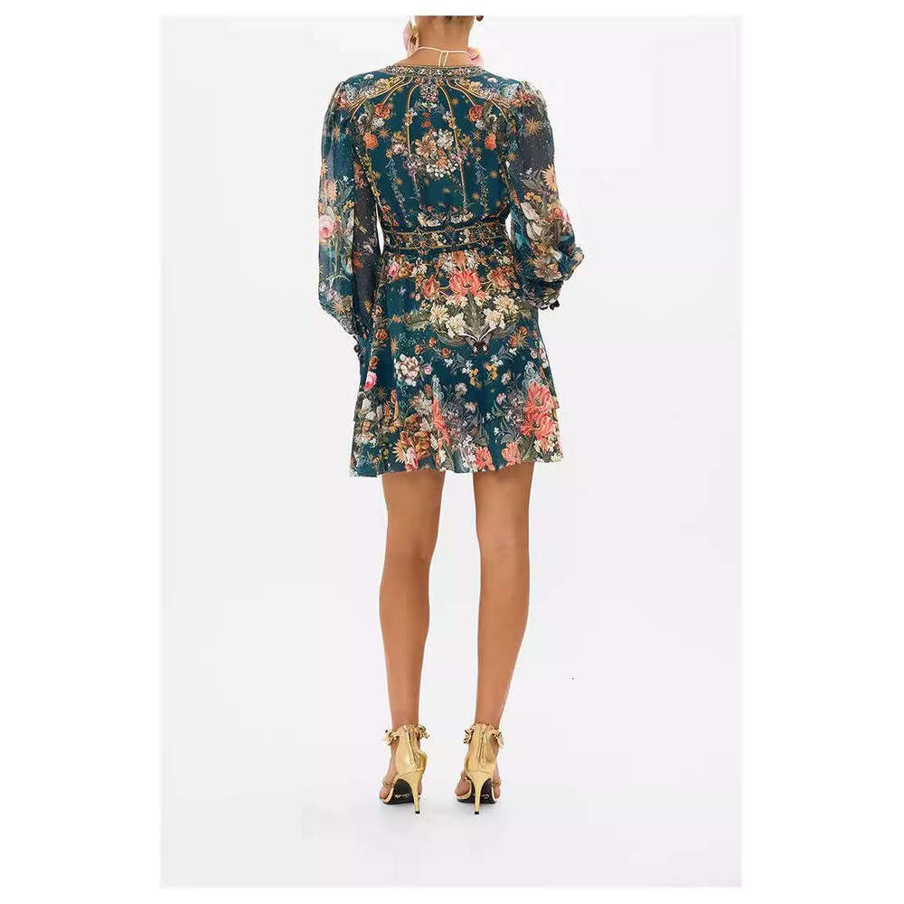 Australian Fashion Brand CML Court Style Silk Print V-Neck Jumpsuit Short Skirt For Autumn/Winter 24