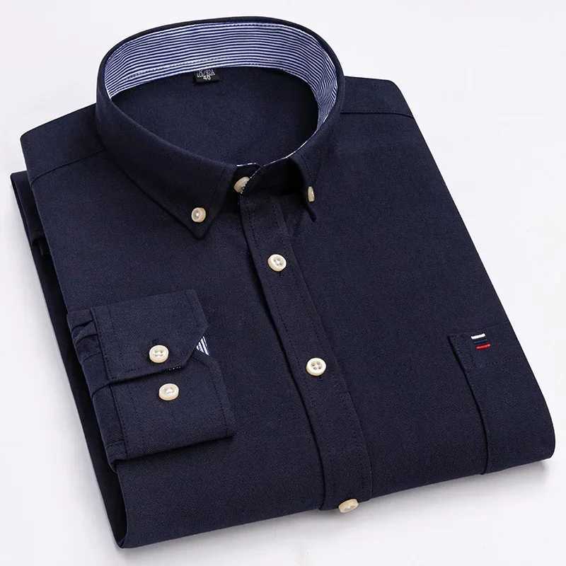 Oversized 7XL 00% cotton Oxford mens long sleeved shirt suitable for formal solid color shirts white and black office clothes W250312