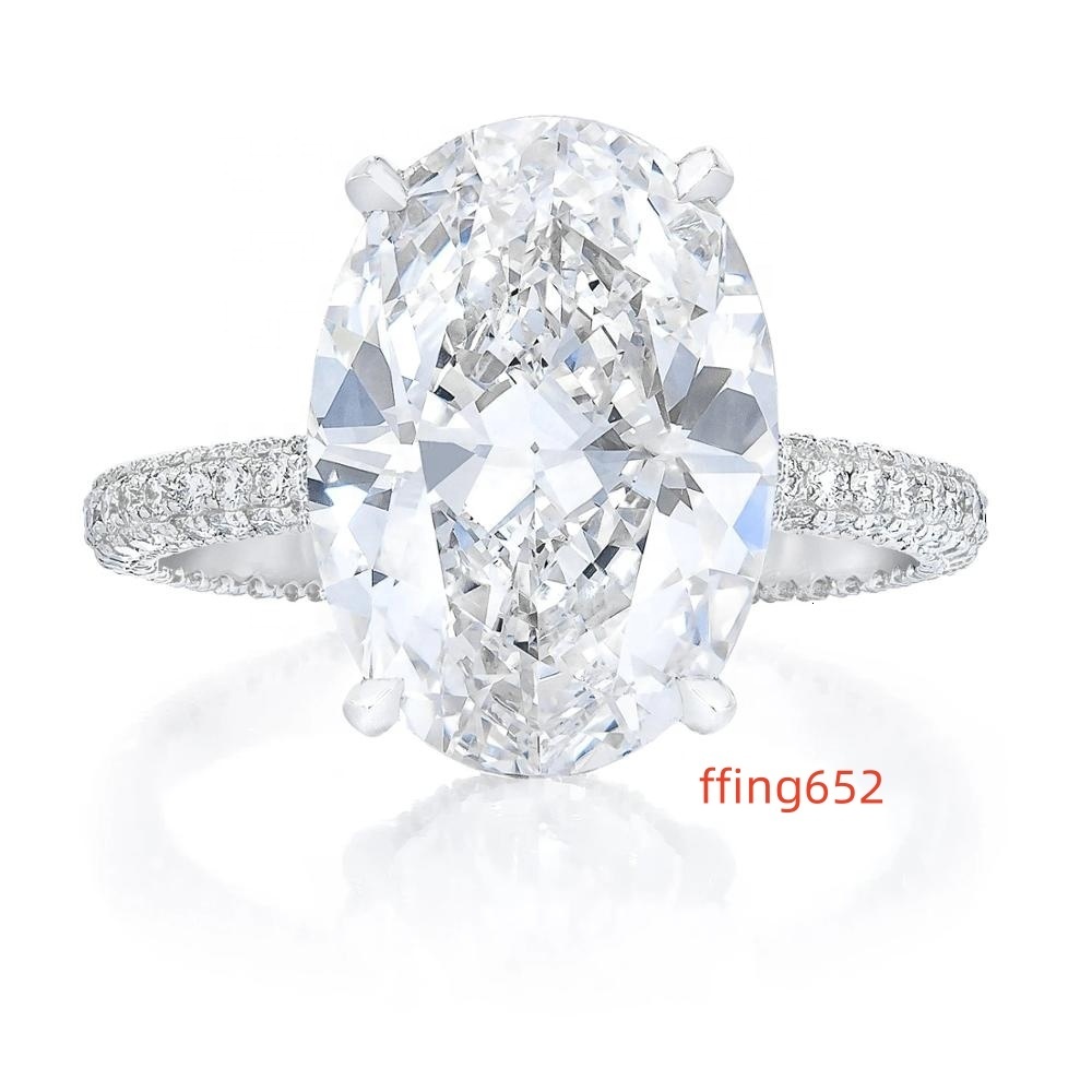 Luxury Jewelry 925 Silver Pave CZ Band Floating Oval Wedding Engagement Bridal Ring