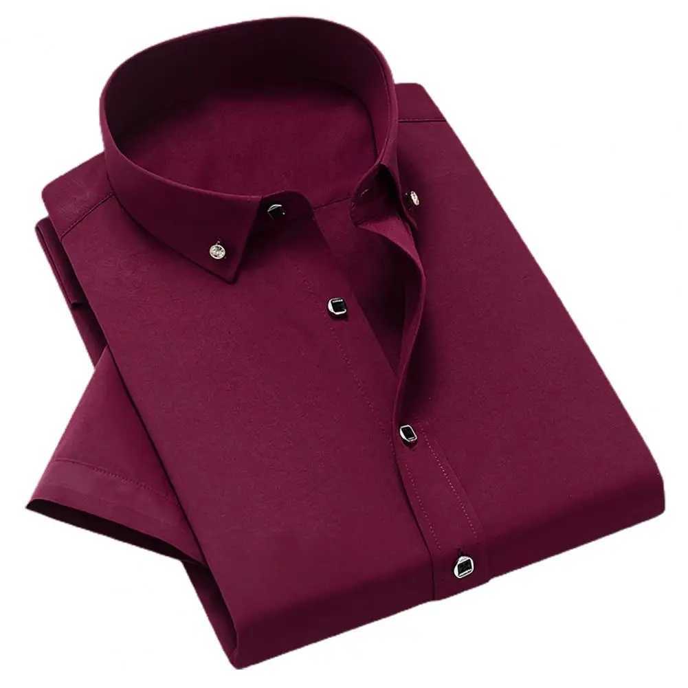 White mens business shirt solid color breathable mens short sleeved formal top W250312