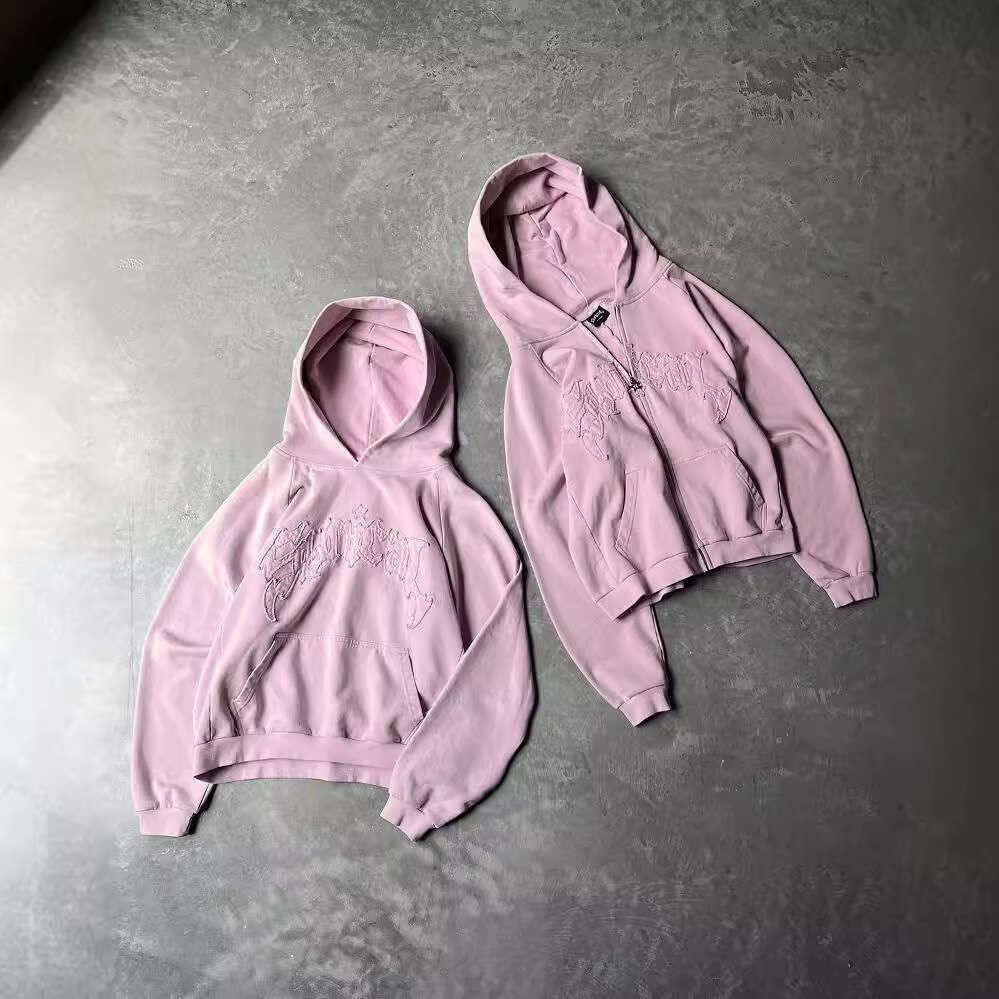 American Y2K embroidered hoodie with personalized zipper trend, high street Harajuku loose fitting unisex sweatshirt