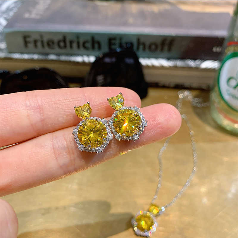 Minimalist yellow diamond jewelry earring set pink diamond micro inlaid diamond exaggerated earring set for women W250312