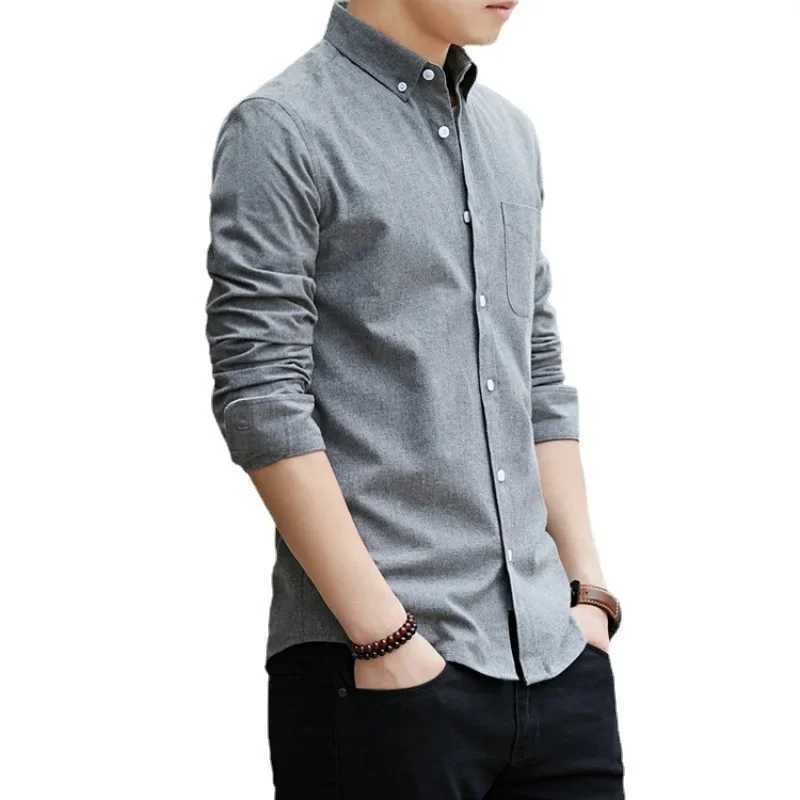 2024 New Mens Long Sleeve Casual Oxford Cloth Shirt for Weight Loss Smooth Silhouette Korean Color Shirt W250312