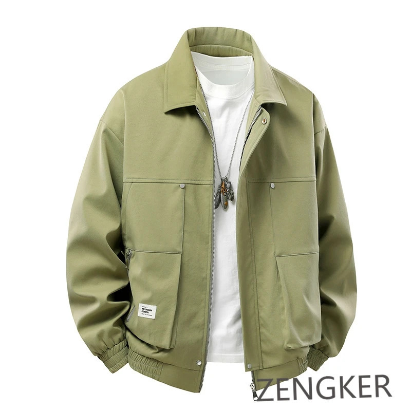 Men spring simple collar plus size workwear trend loose casual solid color versatile jacket 145kg 9XL 8XL 7XL 250312