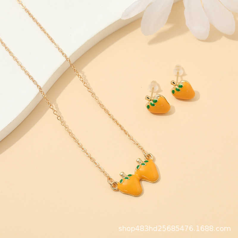 Korean version new jewelry versatile alloy strawberry ring bracelet necklace 4-piece set in multiple colors W250312