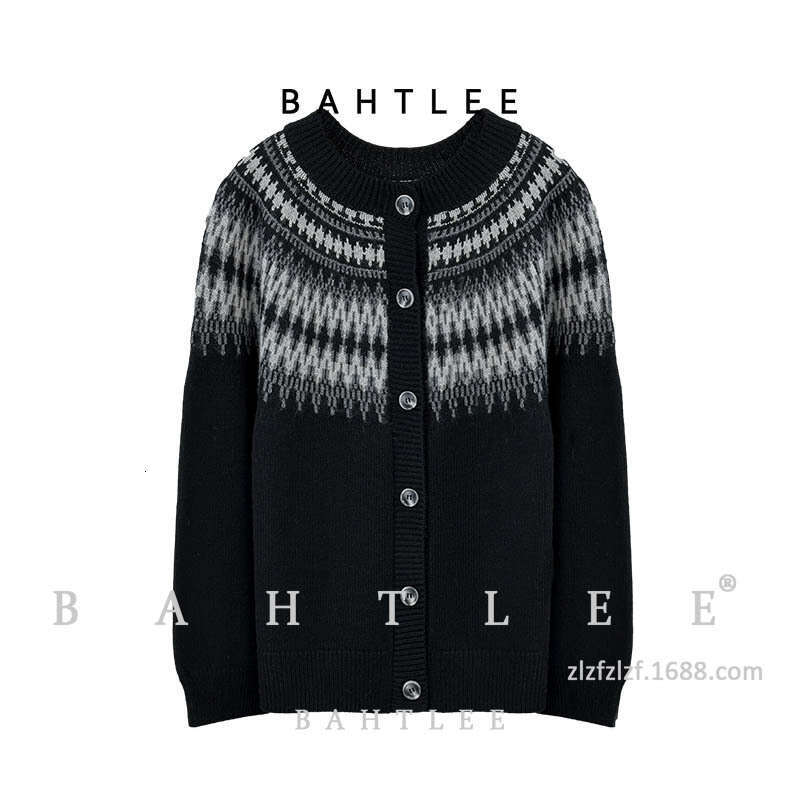 Autumn Winter Christmas British Style Basulan Wool Fel Island Contrasting Color Front And Back Two-Piece Cardigan Knitted Round Neck Sweater