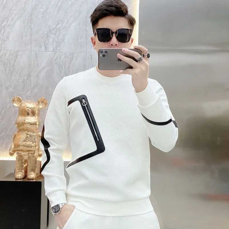 Mens Clothing White Pullover Top Sweatshirts for Man Hoodieless Slim Fit Splicing Welcome Deal Xxl Simple High Quality Warm Emo M250312