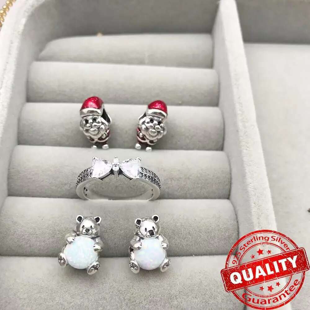 Sparking 925 Sterling Silver North Star Bear Beads Firework Double Dangle Charm Fit Bracelet Necklace DIY Winter Gift
