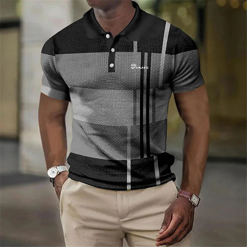 Letter printed mens summer short sleeved polo shirt slim fit sports 3D digital casual top 250312