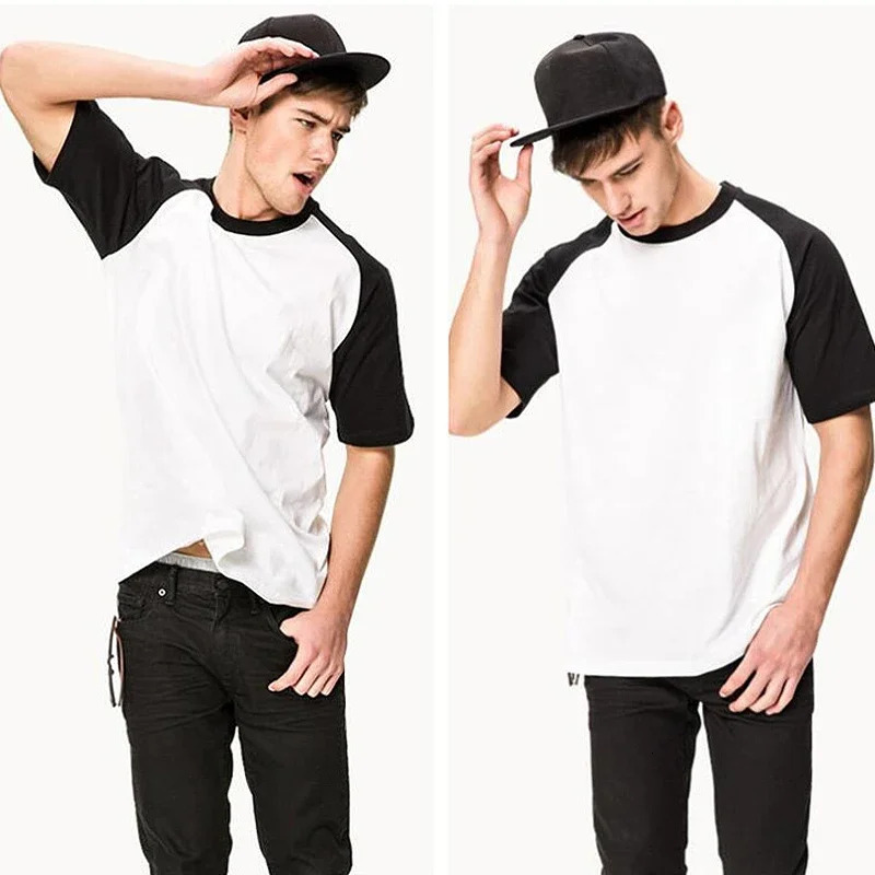 Chicago letter retro printed mens raglan sleeve Tshirt cotton oversized casual loose summer top 250312