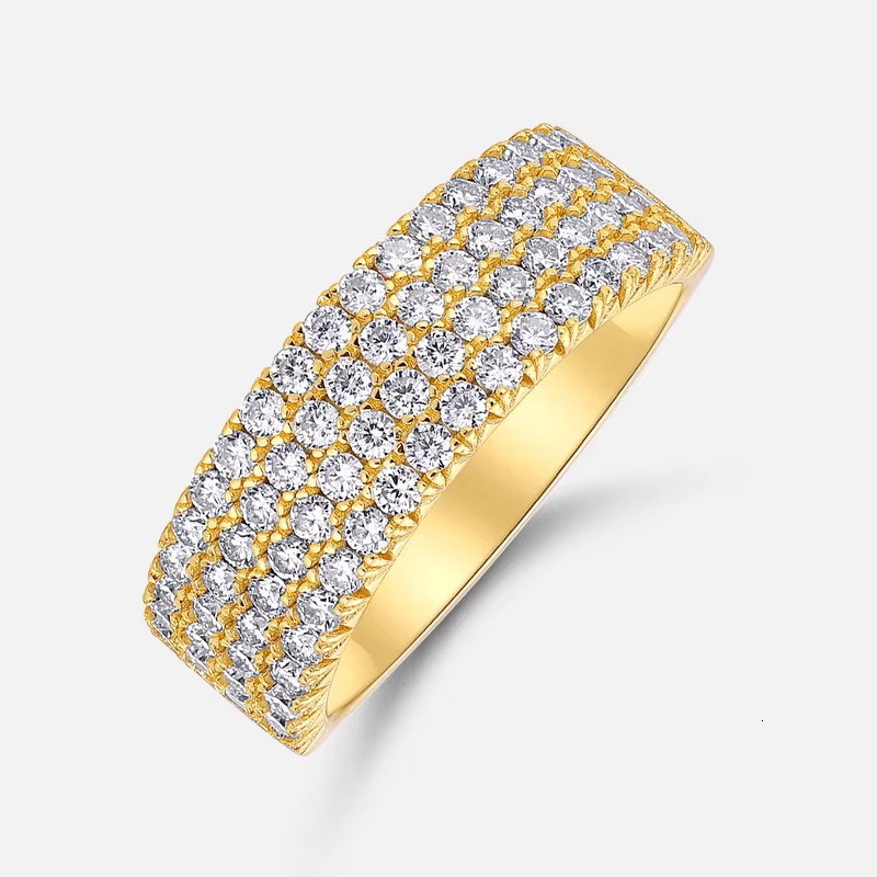 Luxury 18k Gold Plated Full Diamonds 925 Sterling Silver Four Row Pave Moissanite Wide Band Ring Fine Jewelry Rings For Man Gift