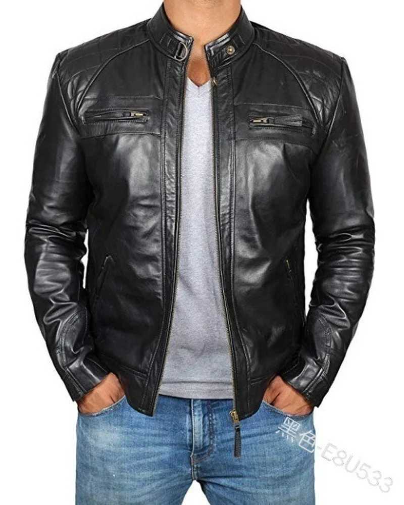 2022 Men Leather Jacket Teenagers Stand Collar Punk Men Motorcycle Leather Jacket Brown Leather Jacket Chaqueta De Los HombresT250311