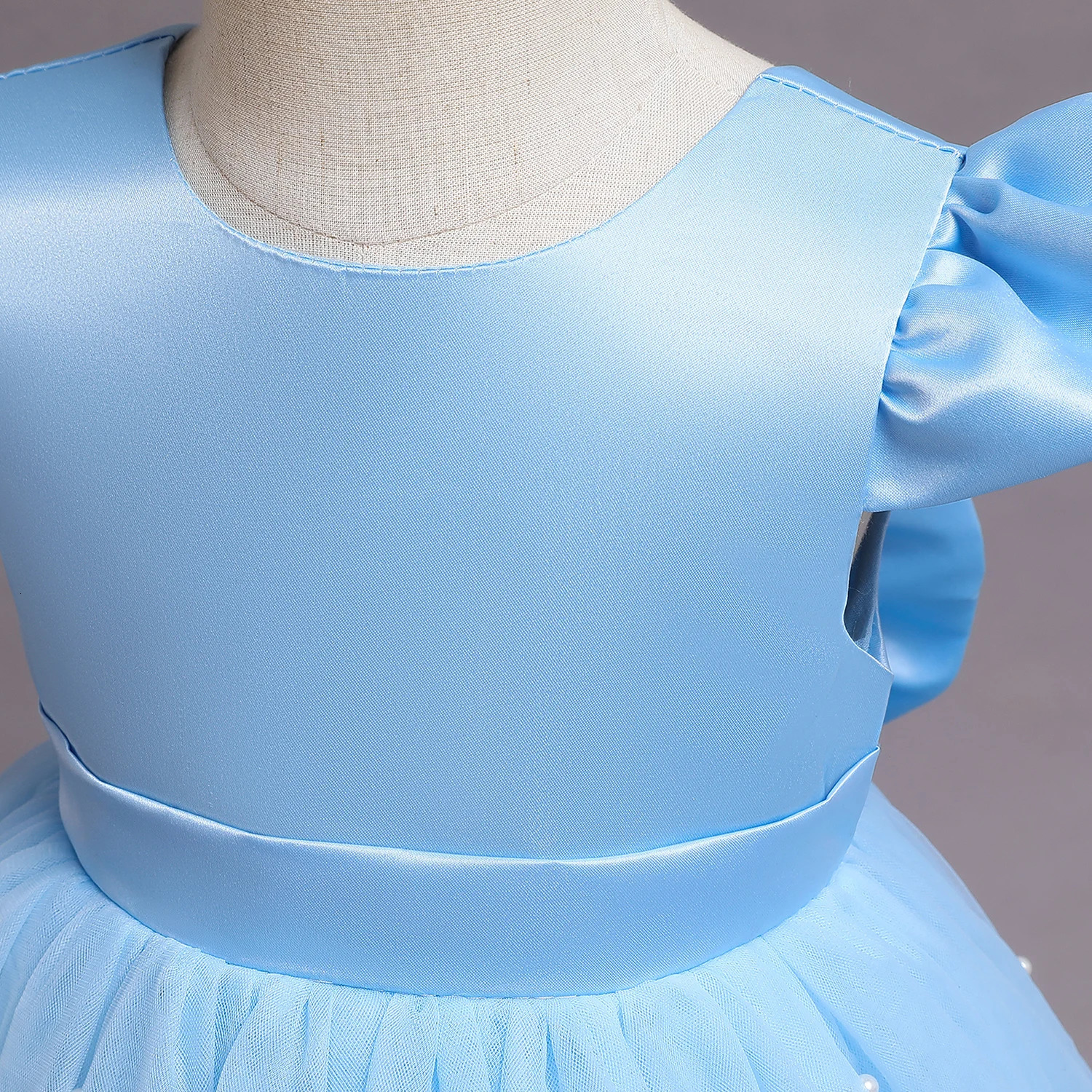 Toddler Baby Girl Birthday Party Dresses Backless Bow Beading Blue Princess Dress born Infant Baptism Ceremony Costume 1-5Yrs 250311