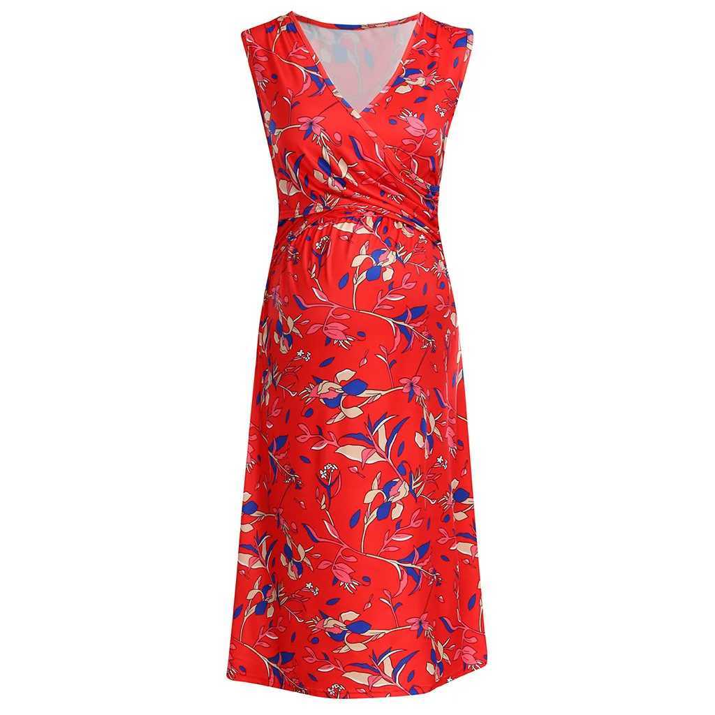 Maternity New Women Nursing Dresses Breastfeeding Sleeveless Summer V-Neck Floral Print Dress Slip T250311
