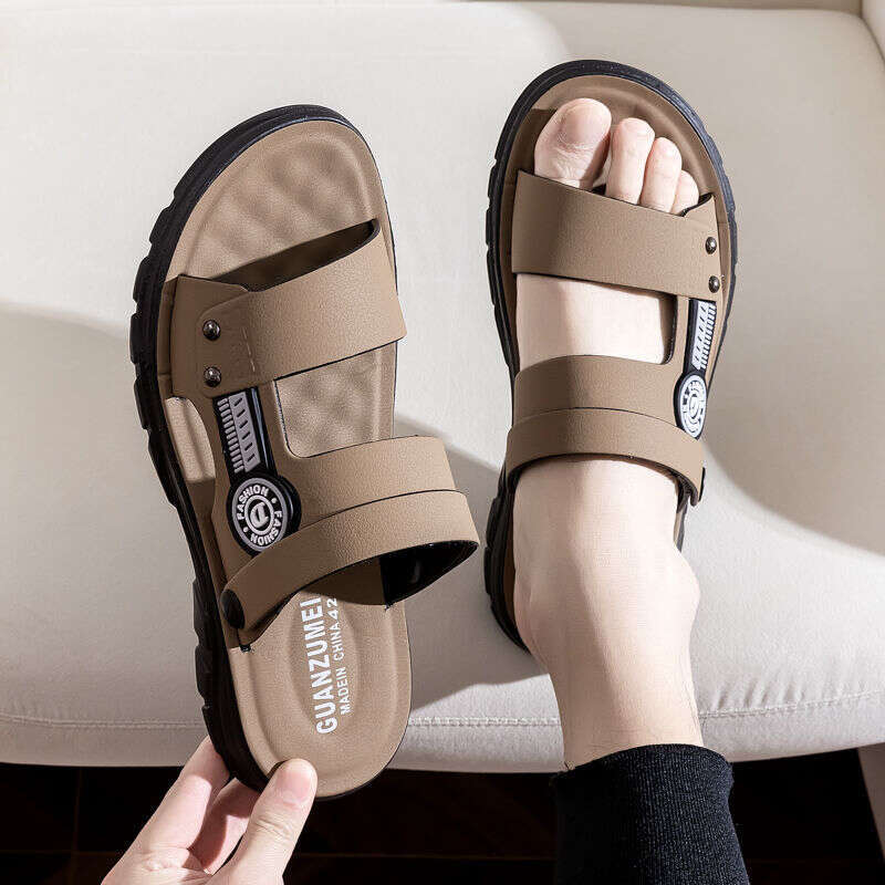Men's sandals 2025 new thick soled leather anti slip beach summer outdoor casual dad wear-resistant dual-use slippers