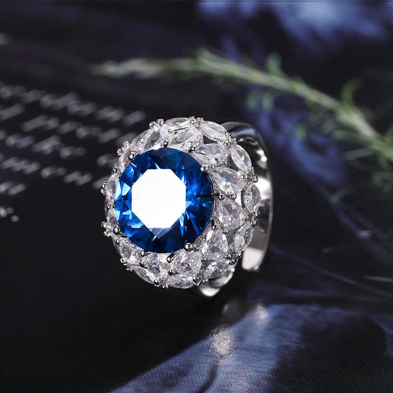 2024 New Zhuangsheng Copper Bottom Gold Plated Simulated Blue Sharp Crystal Round Temperament Light Luxury Set for Women 12-7mm W250312