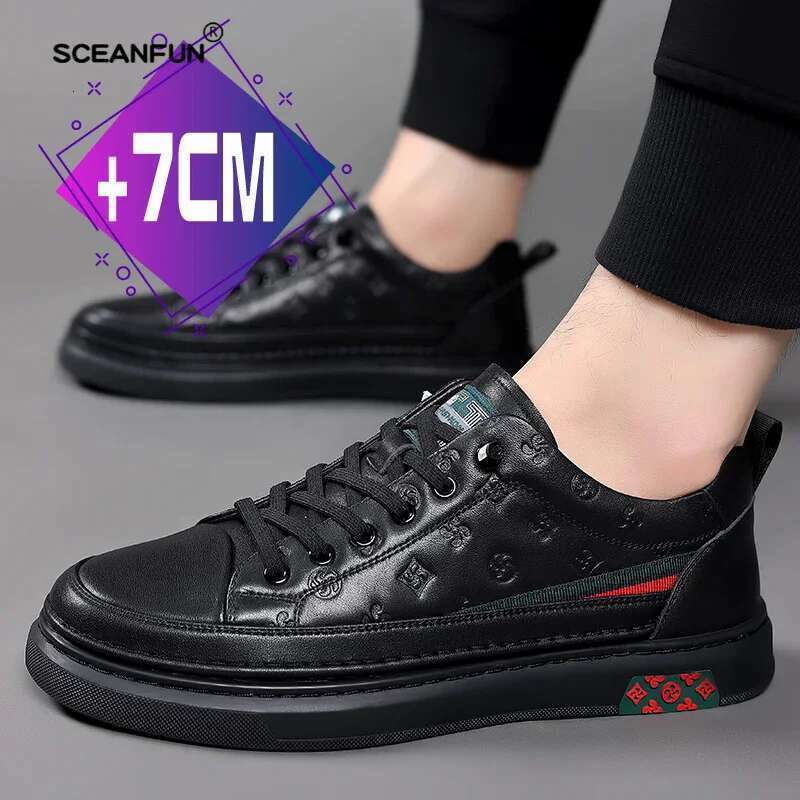 Genuine Leather MEN'S 7cm height increasing fashion casual shoes mens outdoor sneakers size 37-43 designer