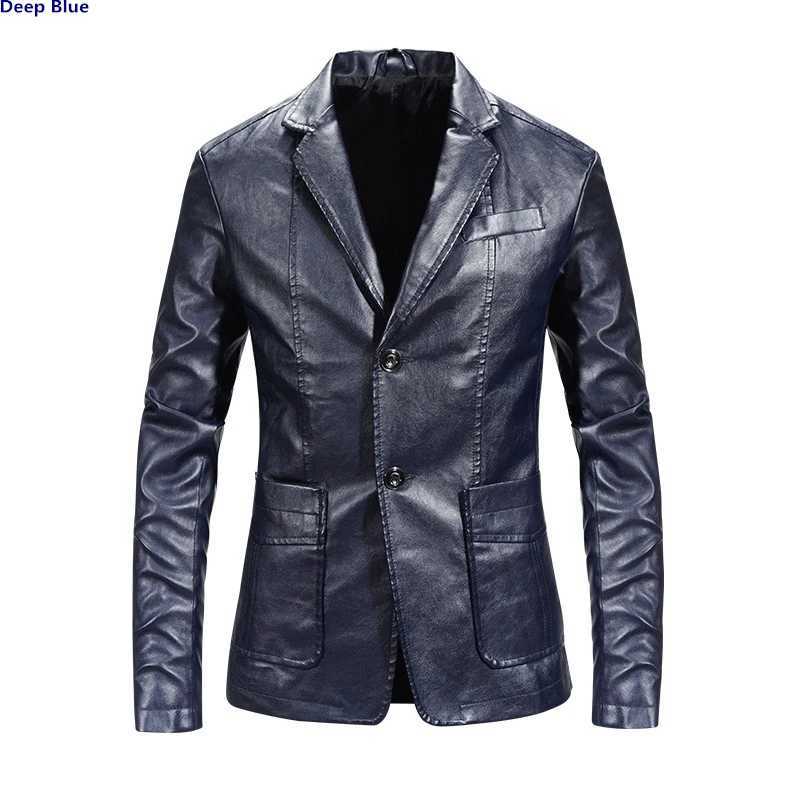 Spring New Black PU Suit Jacket Mens Fashion Slim Leather Jackets Business Casual Blazers Coat Red Blue KhakiT250311