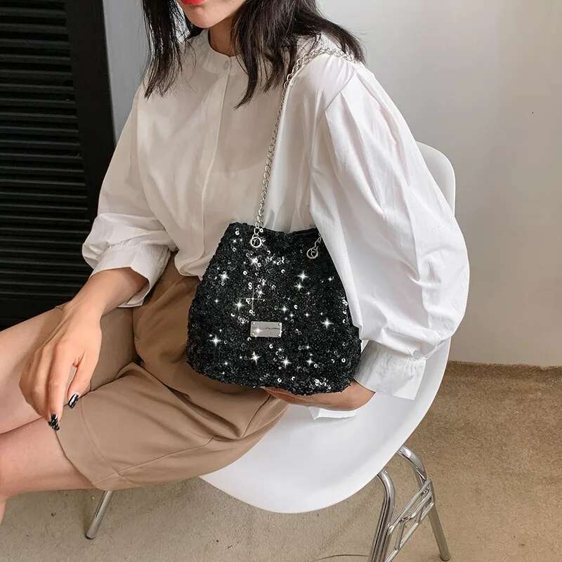 Fashion Sequined Women s Bucket Bag Fashionable Designer s Trendy Handbag Women s Crossbody Bag Wallet Chain Crossbody Bag Mini Wallet Lipstick Storag
