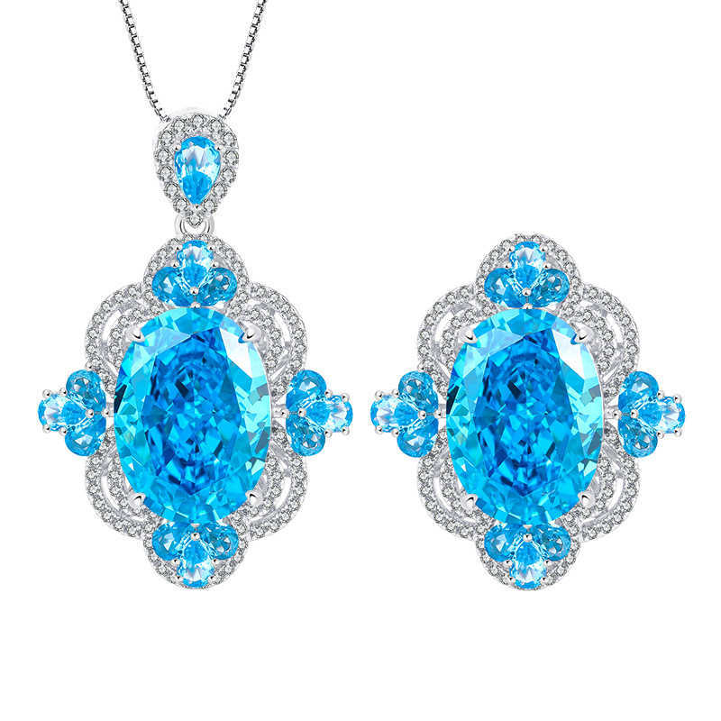 Zhuang Shengshengs new S925 silver high carbon diamond sea blue treasure sparkling luxury palace style inlaid set 13 * 18 W250312