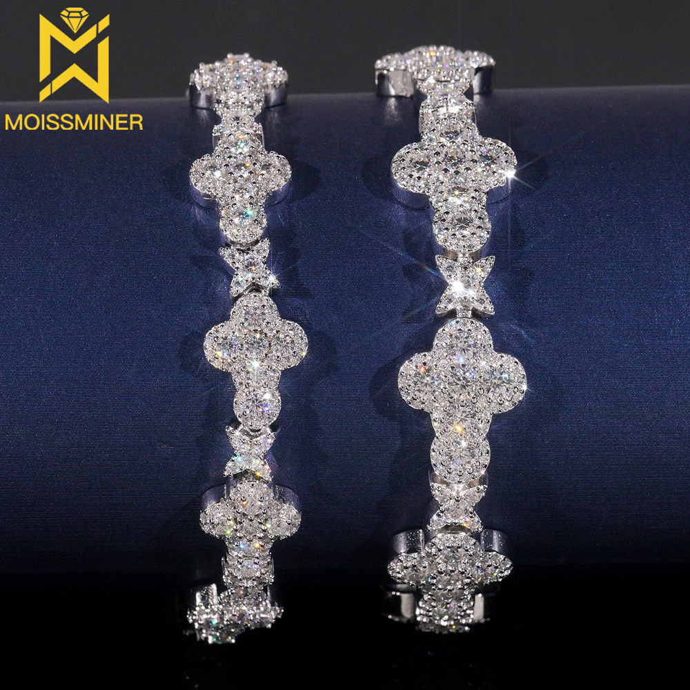 10/13mm Moissanite Clover Bracelet S925 Silver Iced Out For MenWomen Hip Hop Jewelry Pass Diamonds Tester With GRA Free Shipping