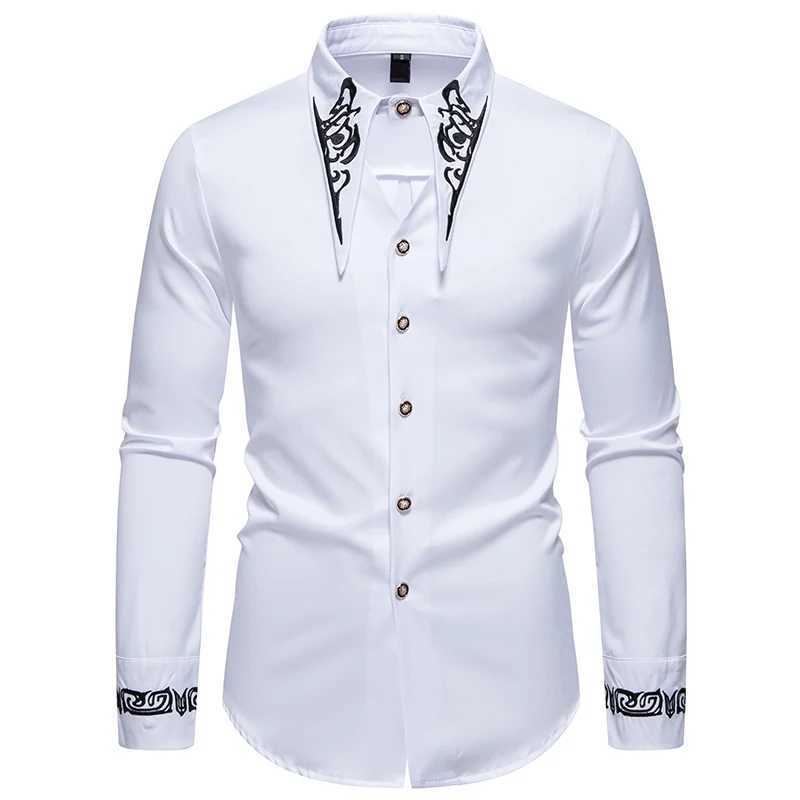 Men Long Sleeve Shirts Floral Collar Mens Dress Shirt Male Groomsman Clothes Chemise Shirt Homme Shirts S65 W250312