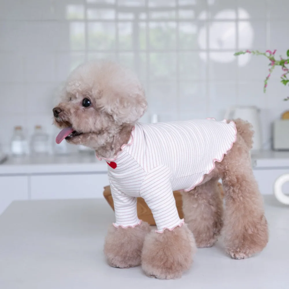 Autumn Winter Love Embroidered Stripe Bottom Shirt Cute Home Print Tank Top Pet Clothes Dog T-shirt Puppy Clothes Cat Clothes