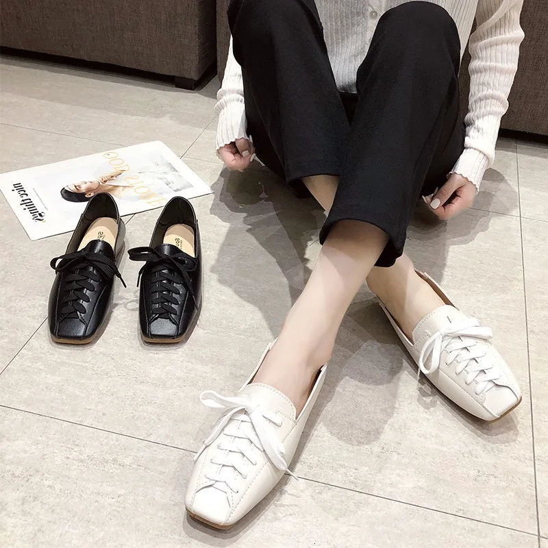 ZANPACE Casual Square Toe Platform Shoes Spring Lace-Up PU Loafers Women Shoes Soft Flat with Leather Shoes Female 250305