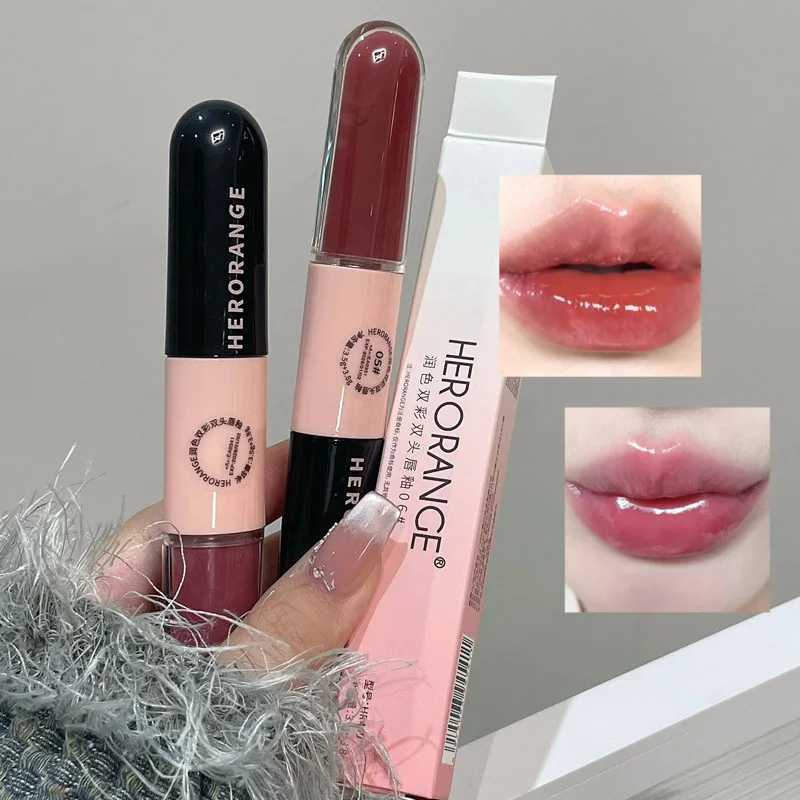 Double sided waterproof nude red lip gloss matte mirror liquid lipstick durable cherry red lip glacier sexy coloring lipstick makeup W250312