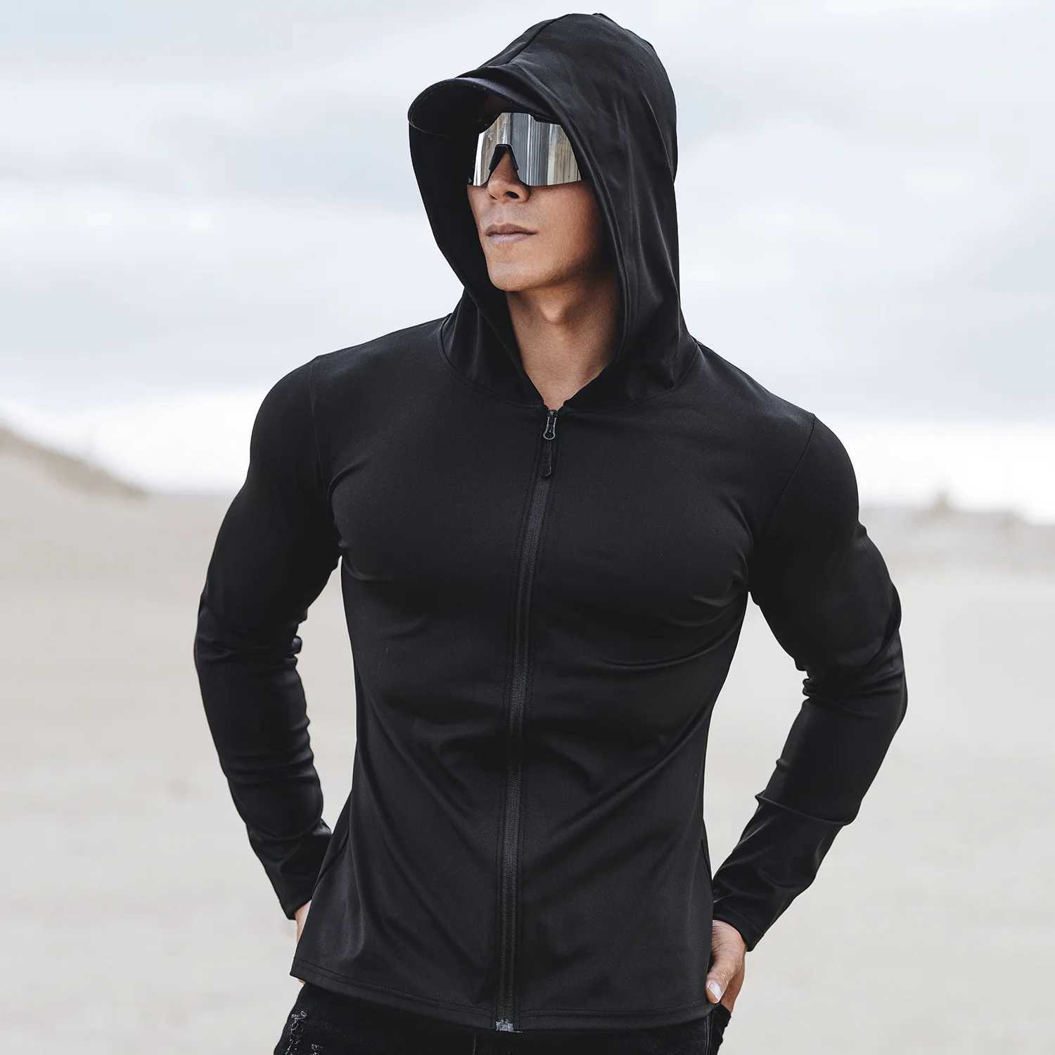 Spring and Autumn New Mens Sports Casual Running Exercise Gym Training Thin Hooded Zipper Long Sleeve hoodie M250312